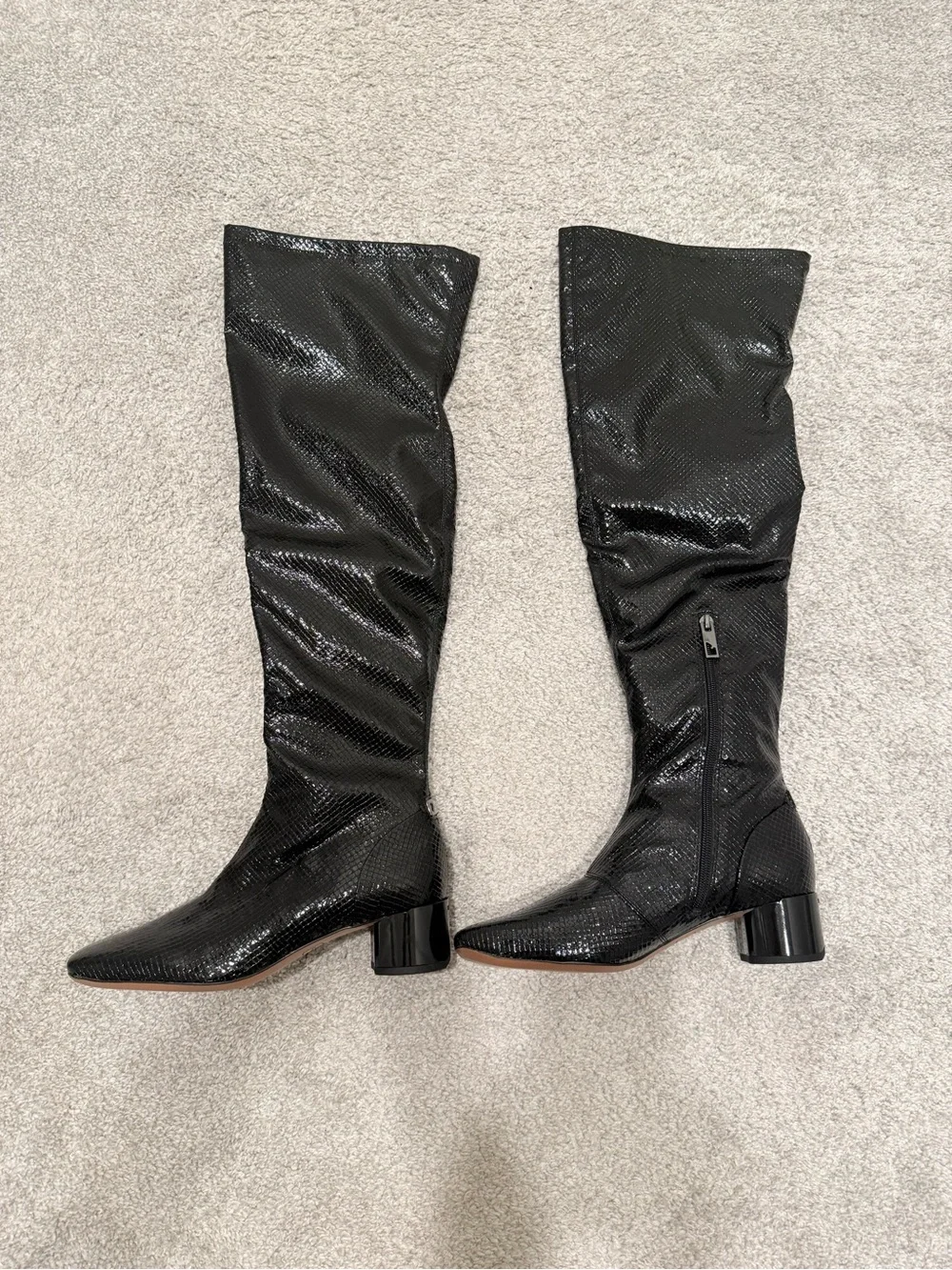 Franco Sarto Over the Knee Black Faux Snakeskin Embossed boots